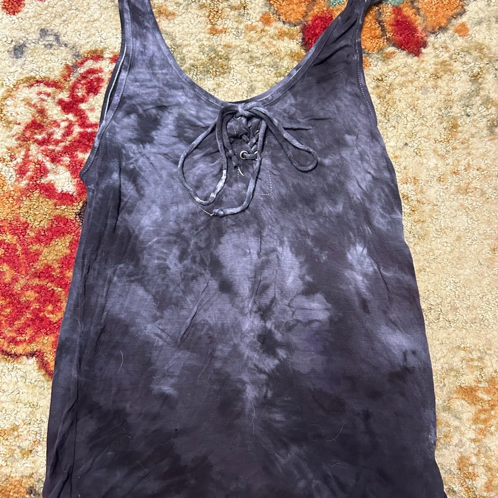 American Eagle Outfitters Charcoal Tie-Dye Tank Top